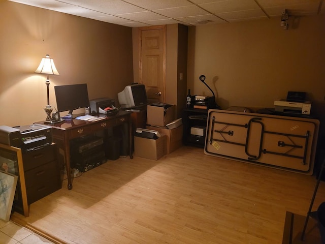 18324 Pond View Ct, Tinley Park, IL 60477 - office area featuring light wood-style flooring and a paneled ceiling