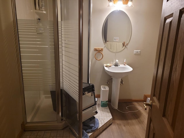 18324 Pond View Ct, Tinley Park, IL 60477 - bathroom featuring a shower stall and wood finished floors