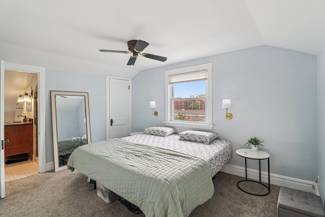 837 Wesley Ave, Oak Park, IL 60304 - bedroom with lofted ceiling, carpet floors, ceiling fan, and ensuite bath