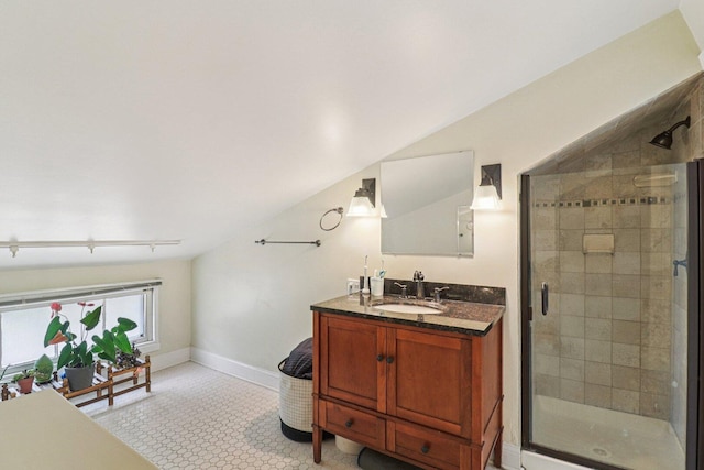 837 Wesley Ave, Oak Park, IL 60304 - full bath with vanity, a stall shower, and vaulted ceiling
