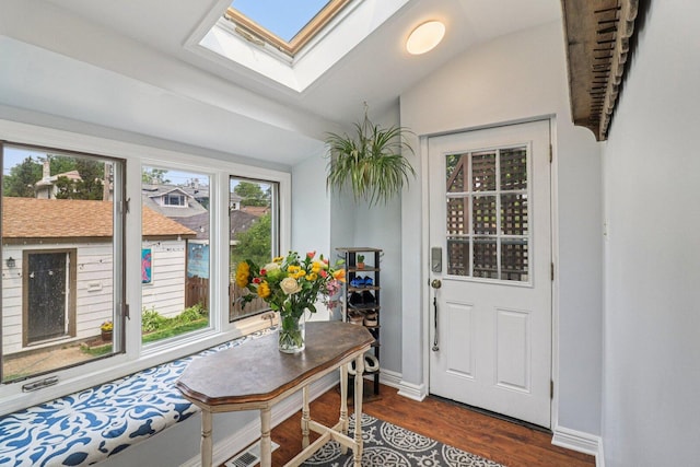 837 Wesley Ave, Oak Park, IL 60304 - entrance foyer featuring a skylight, dark wood finished floors, and vaulted ceiling