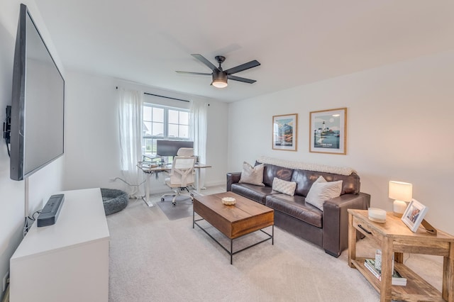 25320 W Alison Rd, Plainfield, IL 60586 - living area with ceiling fan, an office area, and light carpet