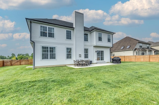 25320 W Alison Rd, Plainfield, IL 60586 - rear view of property with a patio, a fenced backyard, and a chimney