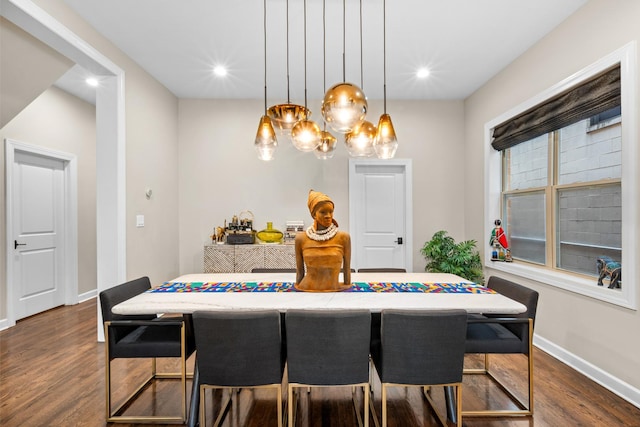 4741 S Drexel Blvd, Chicago, IL 60615 - dining area with dark wood-style flooring, a chandelier, and recessed lighting
