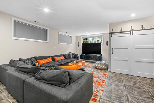 4741 S Drexel Blvd, Chicago, IL 60615 - living area with recessed lighting and a barn door
