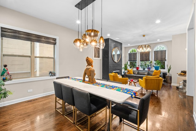 4741 S Drexel Blvd, Chicago, IL 60615 - dining area featuring a chandelier, wood finished floors, and recessed lighting