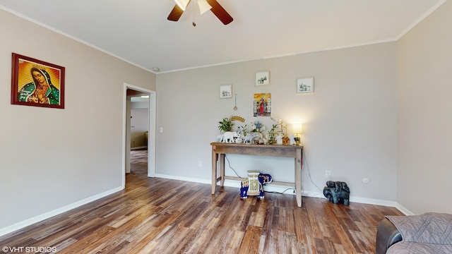 354 Millard Ave, Crystal Lake, IL 60014 - living area with ceiling fan, wood finished floors, and ornamental molding
