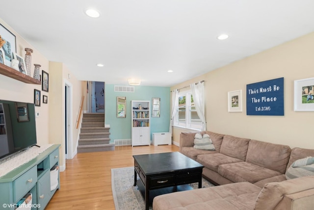 10824 Lavergne Ave, Oak Lawn, IL 60453 - living room with light wood-style flooring, stairway, and recessed lighting