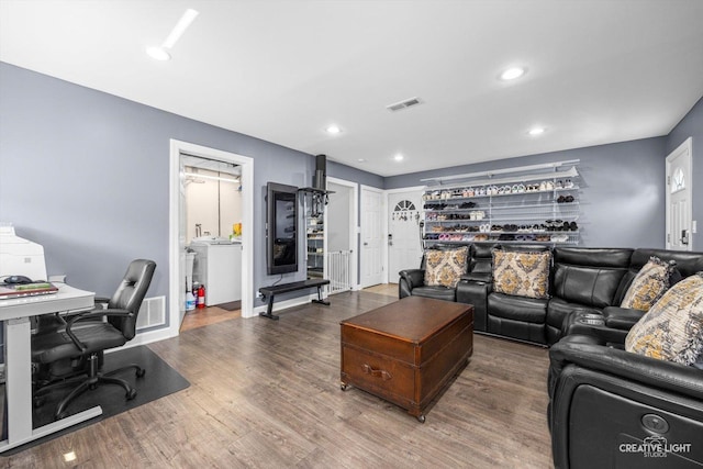 209 Surrey Dr, Carol Stream, IL 60188 - living area featuring wood finished floors, recessed lighting, and an office area