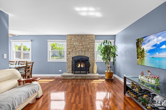 209 Surrey Dr, Carol Stream, IL 60188 - living area featuring wood finished floors and a stone fireplace