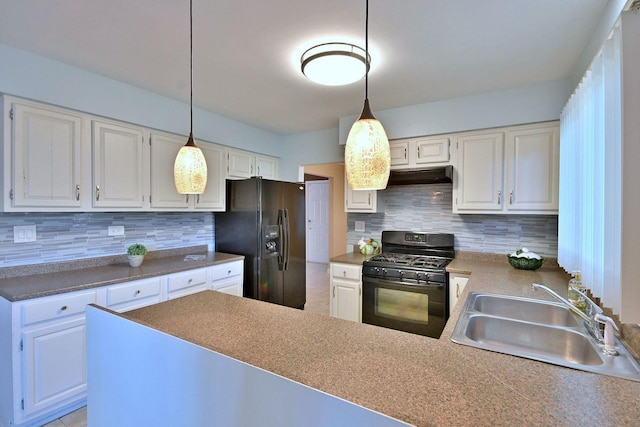 1340 Charger Ct, Carol Stream, IL 60188 - kitchen featuring black appliances, under cabinet range hood, backsplash, and white cabinetry