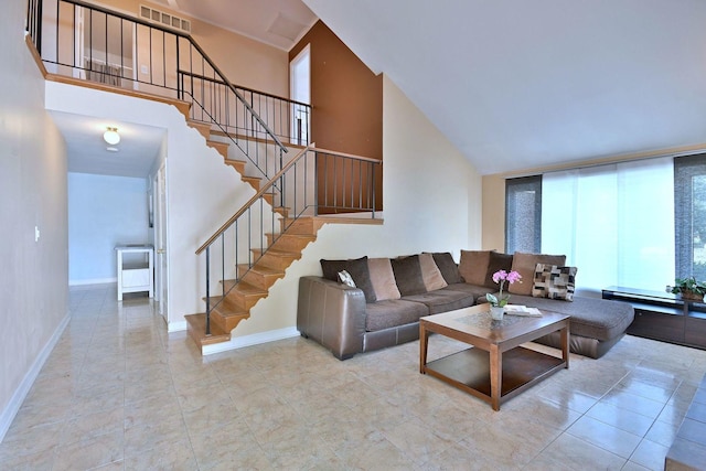 1340 Charger Ct, Carol Stream, IL 60188 - living room featuring stairway and a high ceiling