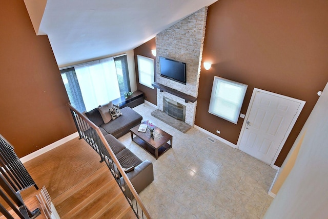 1340 Charger Ct, Carol Stream, IL 60188 - living area with a fireplace and high vaulted ceiling