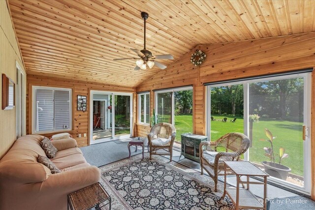 2N445 Beith Rd, Elburn, IL 60119 - sunroom featuring lofted ceiling, ceiling fan, and outdoor lounge area
