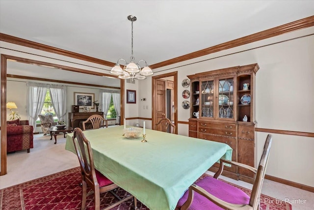 2N445 Beith Rd, Elburn, IL 60119 - dining area featuring carpet floors, a chandelier, and ornamental molding