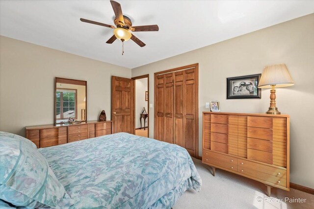 2N445 Beith Rd, Elburn, IL 60119 - bedroom with a closet, light carpet, and ceiling fan