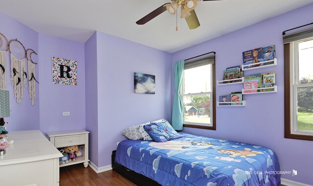 21136 W Engle Dr, Lake Villa, IL 60046 - bedroom with dark wood-style flooring, multiple windows, and a ceiling fan