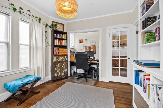 7439 N Maplewood Ave, Chicago, IL 60645 - home office featuring ornamental molding and wood finished floors