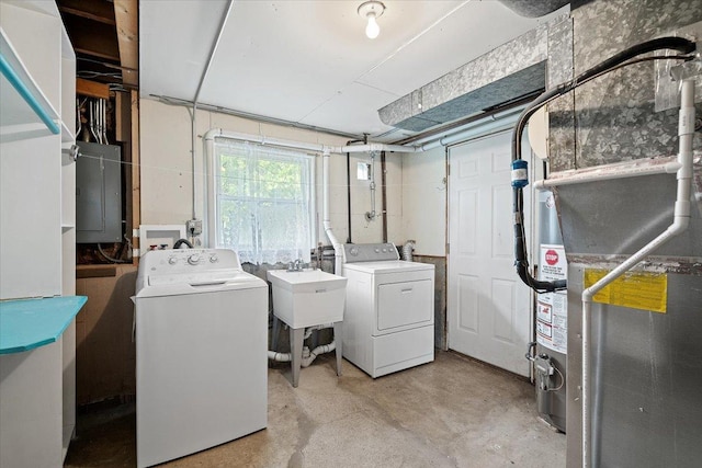 145 N Oakleaf Dr, Addison, IL 60101 - washroom with washing machine and clothes dryer, electric panel, and heating unit