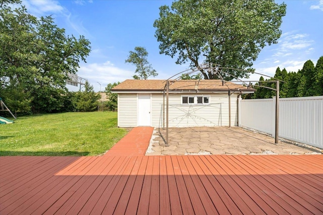 145 N Oakleaf Dr, Addison, IL 60101 - wooden deck with an outbuilding and a patio