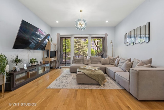 5236 N Kenmore Ave Unit 1N, Chicago, IL 60640 - living area with wood finished floors, a chandelier, and recessed lighting