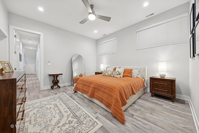 5236 N Kenmore Ave Unit 1N, Chicago, IL 60640 - bedroom with light wood-type flooring, recessed lighting, and ceiling fan