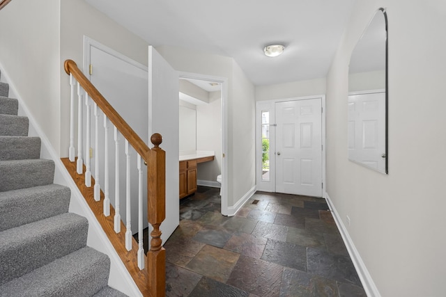 905 Huntington Dr, Elk Grove Village, IL 60007 - foyer with stone tile floors and stairway