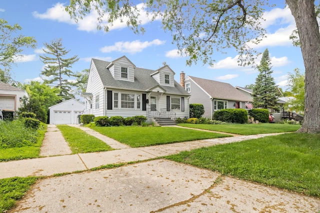 418 S Vail Ave, Arlington Heights, IL 60005 - new england style home featuring an outdoor structure, a garage, a front yard, and a shingled roof