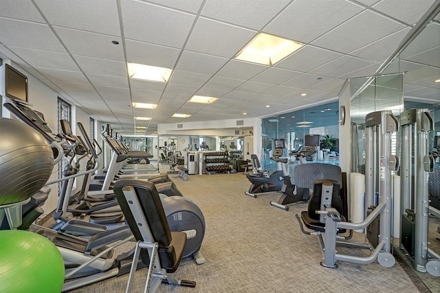 950 N Michigan Ave Unit 4003, Chicago, IL 60611 - exercise room with a paneled ceiling and carpet flooring