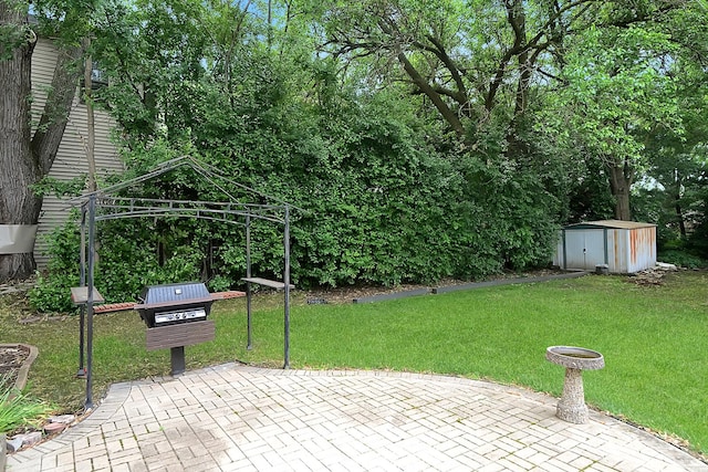 333 Elm St, Glen Ellyn, IL 60137 - view of patio featuring a storage unit and a gazebo