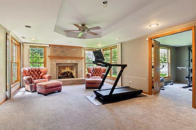 1560 Fairway Cir, Geneva, IL 60134 - exercise room featuring carpet flooring, ceiling fan, healthy amount of natural light, and recessed lighting