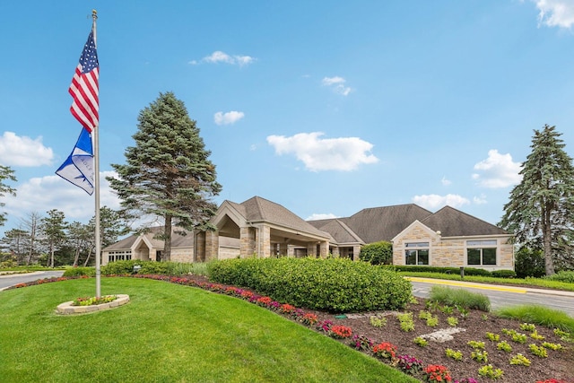 1560 Fairway Cir, Geneva, IL 60134 - view of front facade with stone siding and a front lawn