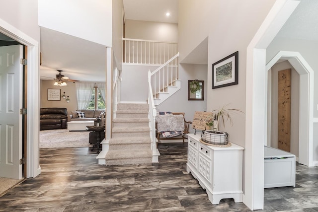 1608 Surrey St, Normal, IL 61761 - stairs featuring ceiling fan and wood finished floors
