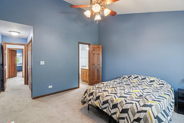 35 Terrace Ln Unit C, Lake Zurich, IL 60047 - bedroom with light colored carpet, ceiling fan, and ensuite bath