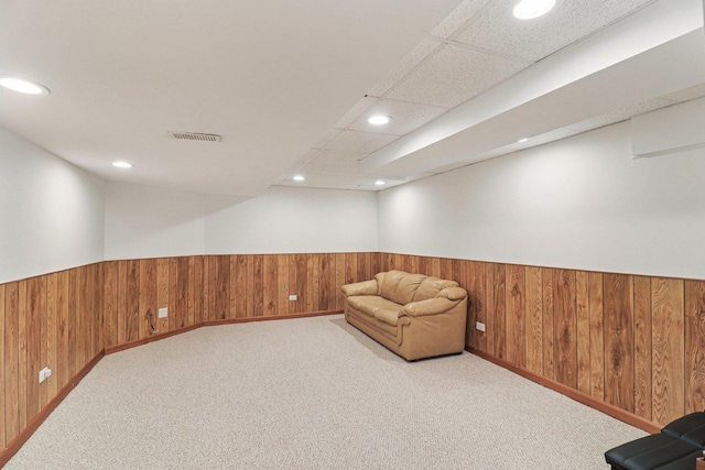 35 Terrace Ln Unit C, Lake Zurich, IL 60047 - living area featuring wood walls, recessed lighting, a wainscoted wall, and carpet flooring