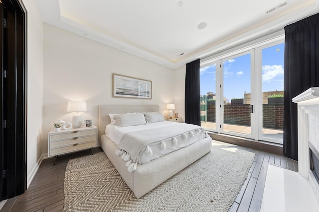 2756 N Magnolia Ave Unit Ph, Chicago, IL 60614 - bedroom with wood-type flooring, access to outside, and a tray ceiling