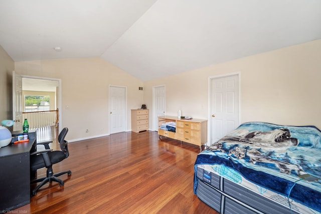 2026 Juniper Ct, Glendale Heights, IL 60139 - bedroom featuring wood finished floors, lofted ceiling, and a desk