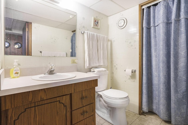 16524 Shirley Ct, South Holland, IL 60473 - bathroom with tile walls, tile patterned floors, vanity, a shower with curtain, and tasteful backsplash