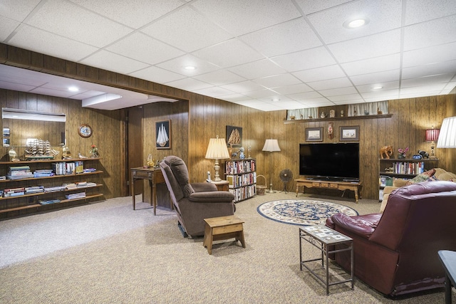 16524 Shirley Ct, South Holland, IL 60473 - carpeted living area featuring wooden walls and a paneled ceiling