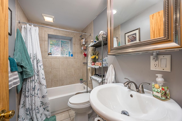 2115 N Sawyer Ave, Chicago, IL 60647 - full bathroom with shower / bath combo with shower curtain and tile patterned floors