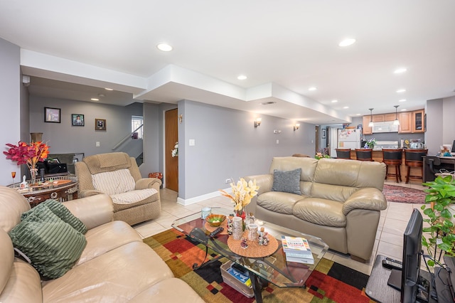 2115 N Sawyer Ave, Chicago, IL 60647 - living room with recessed lighting, light tile patterned floors, and bar