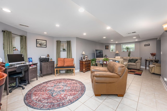 2115 N Sawyer Ave, Chicago, IL 60647 - living area featuring recessed lighting, light tile patterned floors, and a desk