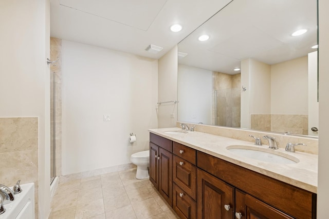 310 S Michigan Ave Unit 1804, Chicago, IL 60604 - full bathroom featuring a stall shower, double vanity, recessed lighting, tile patterned floors, and a bathtub