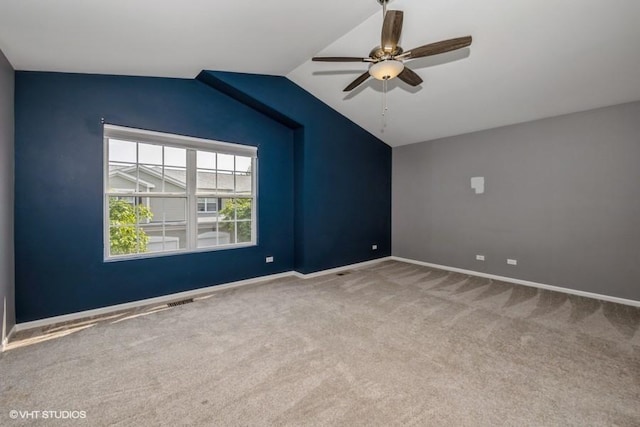 2733 Kendall Xing, Johnsburg, IL 60051 - unfurnished room with vaulted ceiling, carpet flooring, and a ceiling fan