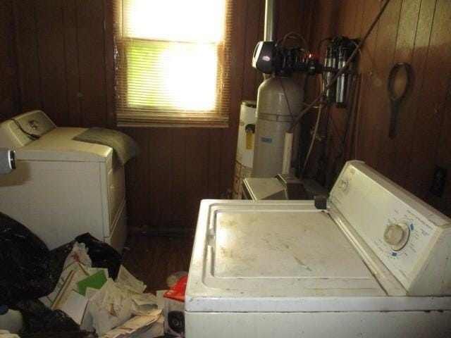 17104 E Coral Rd, Union, IL 60180 - washroom featuring washing machine and dryer and wood walls