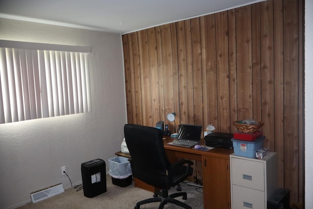 15153 Harding Ave, Midlothian, IL 60445 - carpeted home office with wooden walls and a textured wall