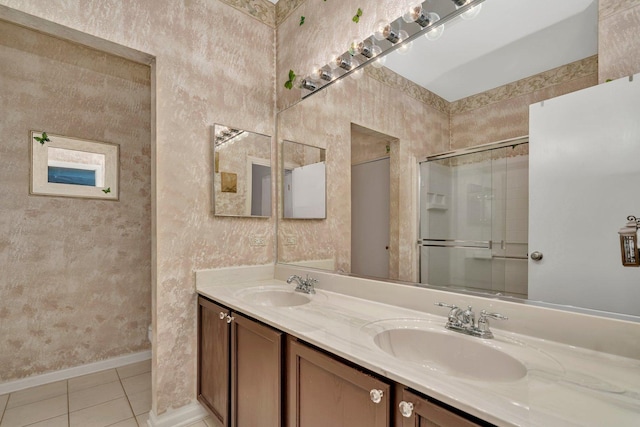 8808 Concord Ln Unit J, Justice, IL 60458 - bathroom featuring tile patterned flooring, double vanity, and a shower with door