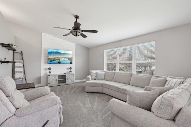 11176 Fleetwood St, Huntley, IL 60142 - living room featuring lofted ceiling, carpet floors, and a ceiling fan