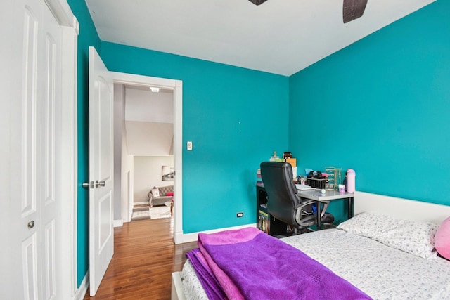 9342 Oriole Ave, Morton Grove, IL 60053 - bedroom with wood finished floors and ceiling fan