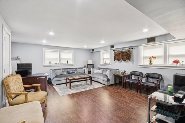 9342 Oriole Ave, Morton Grove, IL 60053 - living area featuring dark wood-style flooring and recessed lighting